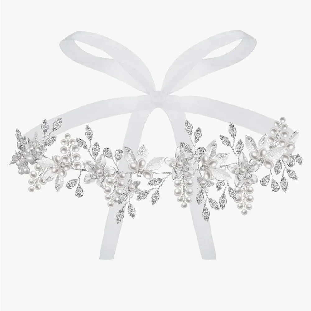 Silver Pearl Bridal Belt or Hair Vine Headband